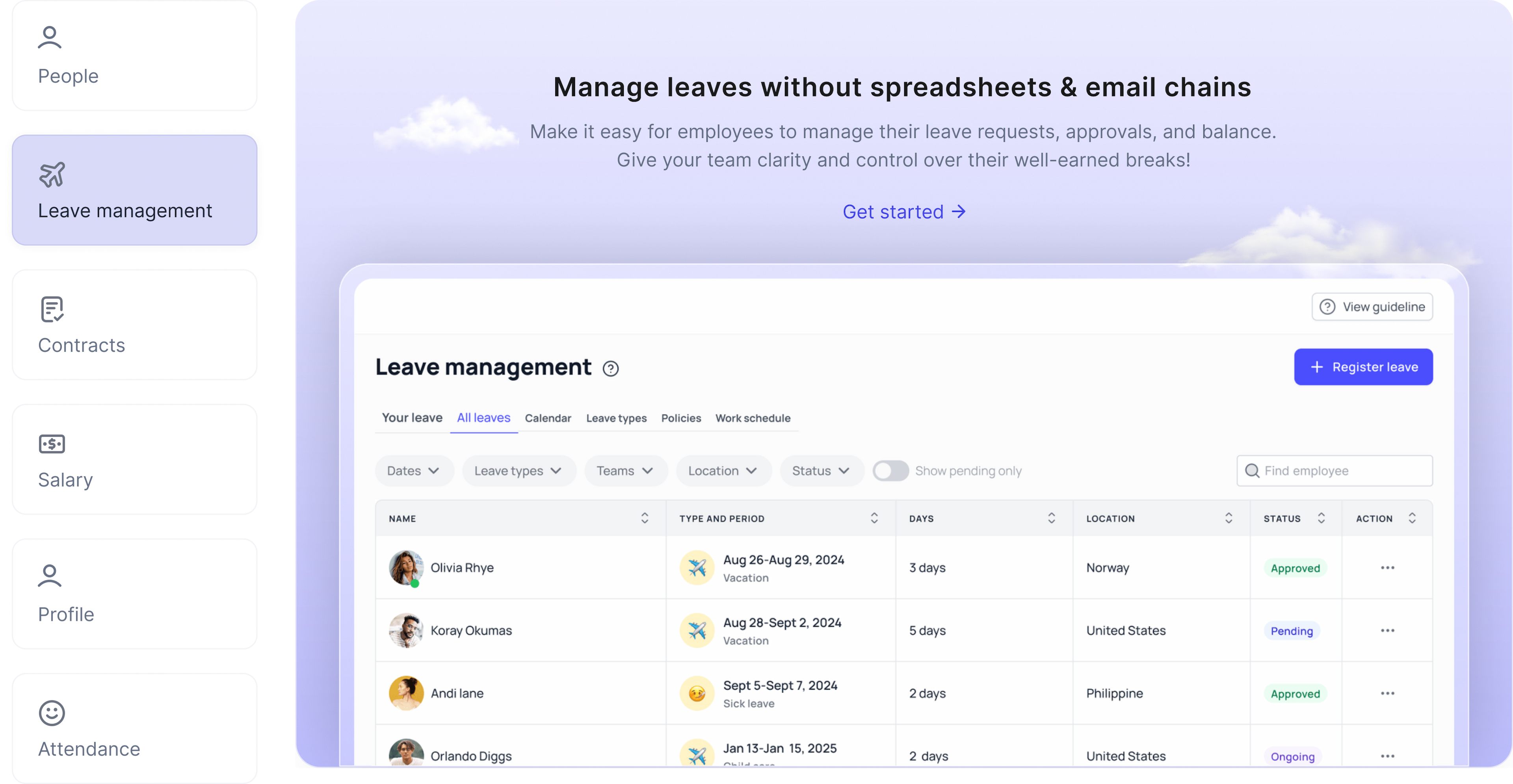 Leave management across the HR platform